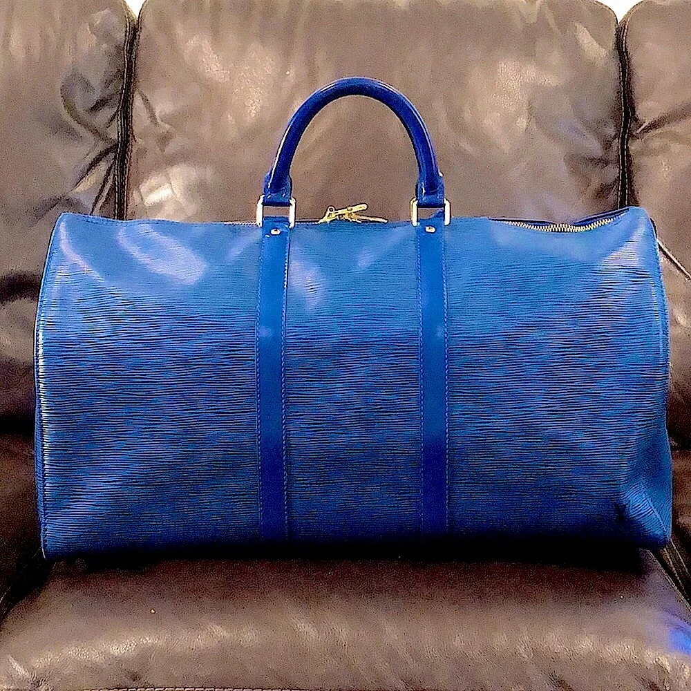 LOUIS VUITTON Toledo Blue Epi Leather LV50 Keepall Boston Travel Duffel Bag